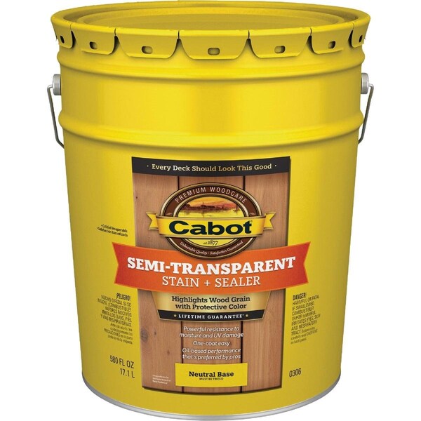 Semi-Transparent Deck & Siding Exterior Stain & Sealer, Neutral Base, 5 Gal.